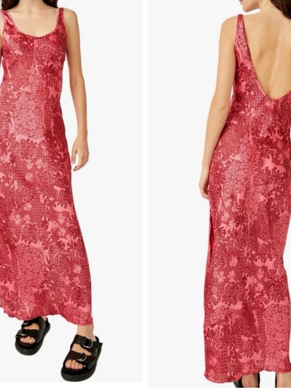 Free People Pink Floral-Pattern Slip Maxi Dress